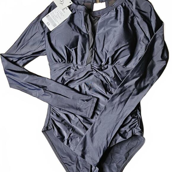 Nesy Black Long Sleeve Ruched swimsuit XS - Picture 2 of 5